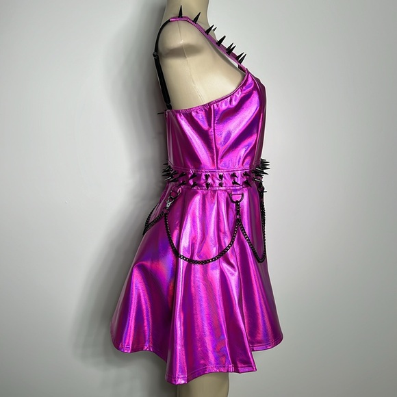 Widow from Dolls Kill purple iridescent dress with black spike and chain details - Picture 3 of 6